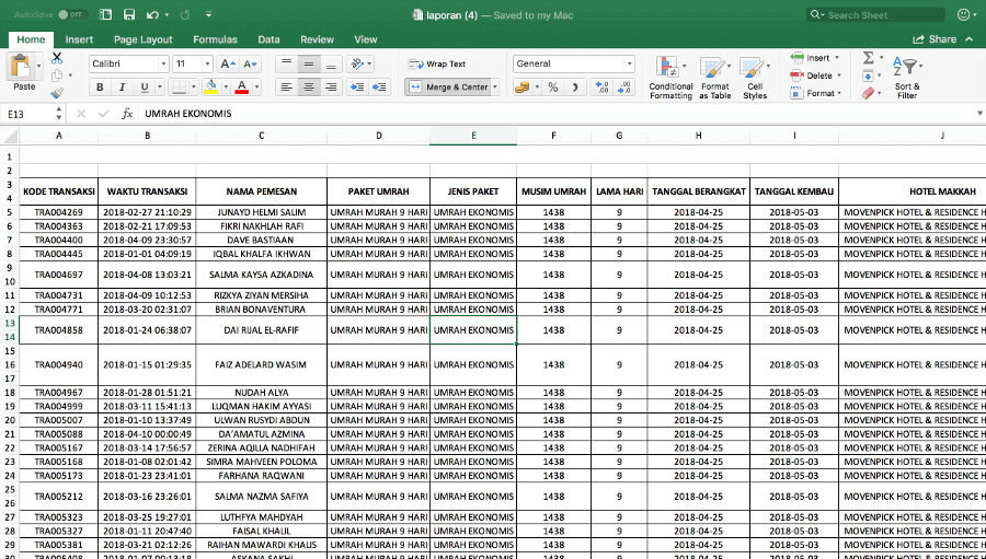 Export Laporan Dalam Format Excel