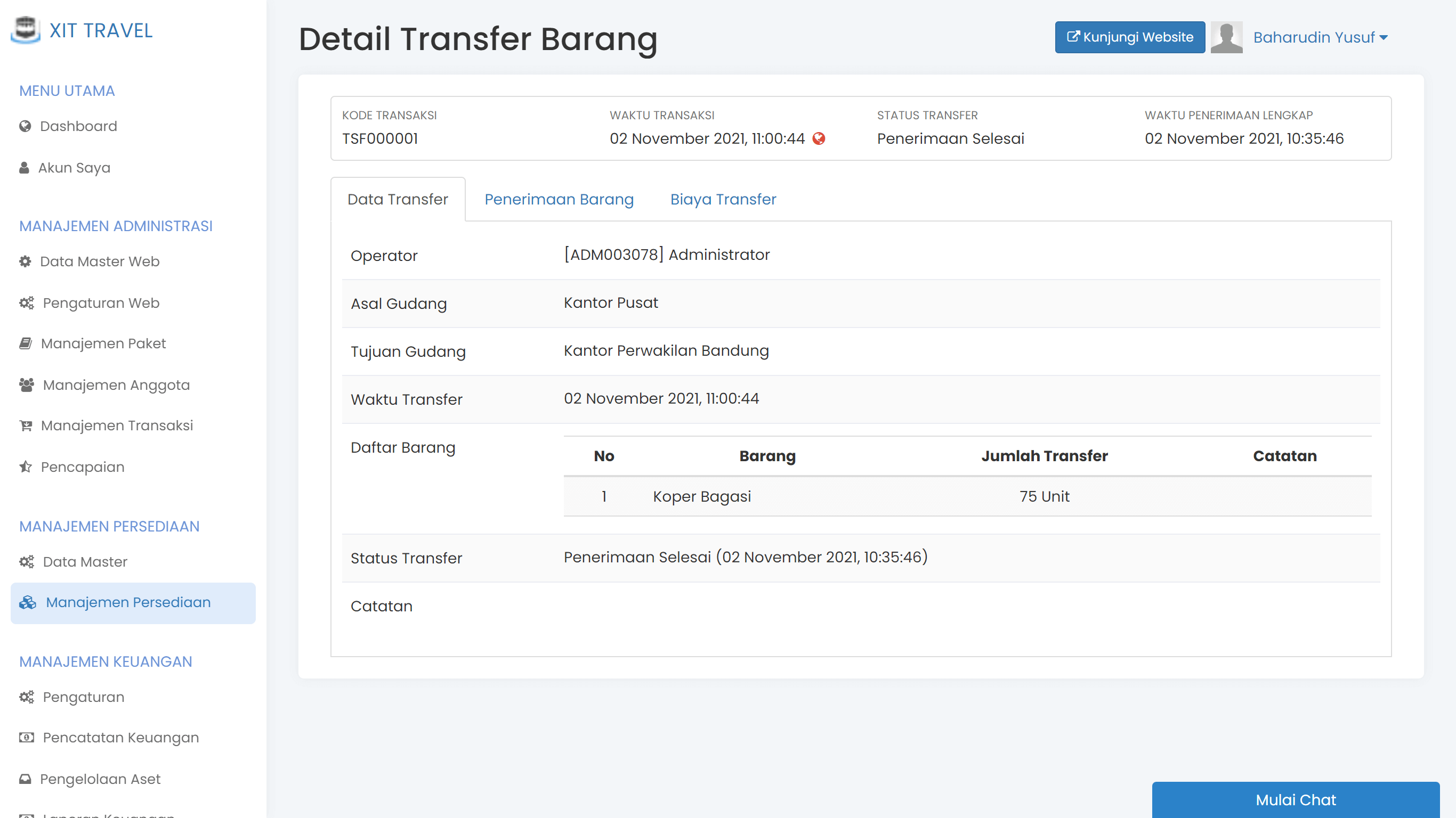 Pencatatan Transfer Barang